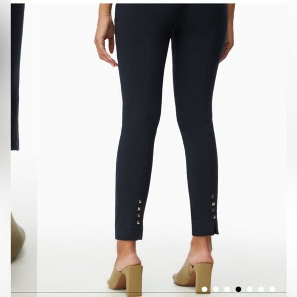 Laura Stud Detail Slim Leg Pants Dark Navy Blue - Picture 2 of 9